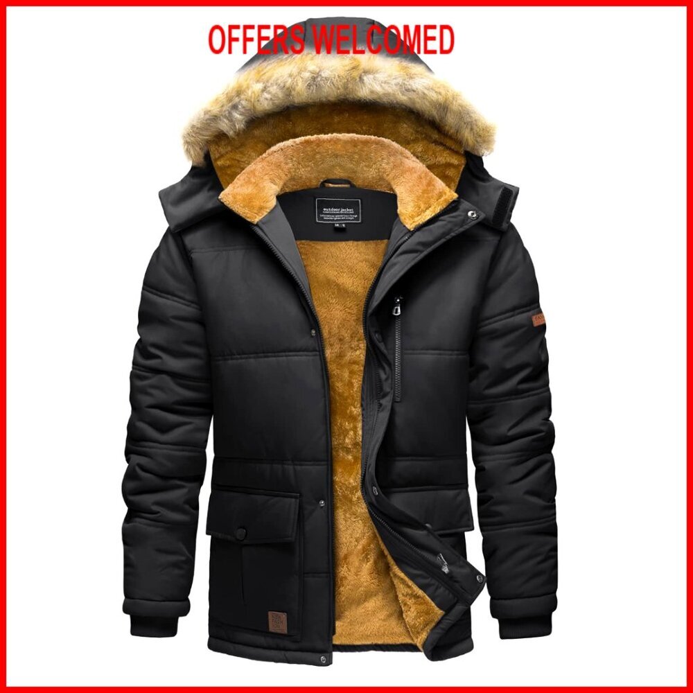 Men's Winter Jacket Water Repellent Windproof Fleece Lined Parka Coat